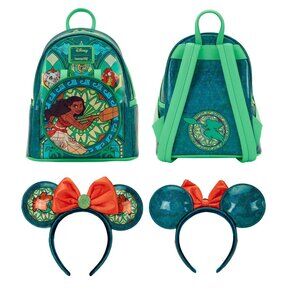 Loungefly Disney Stained Glass Collection Moana Backpack AND Ears Set Bundle NWT